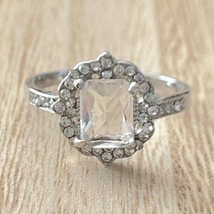 VIntage Radiant Floral White Sapphire Halo Ring - 925 Sterling Silver